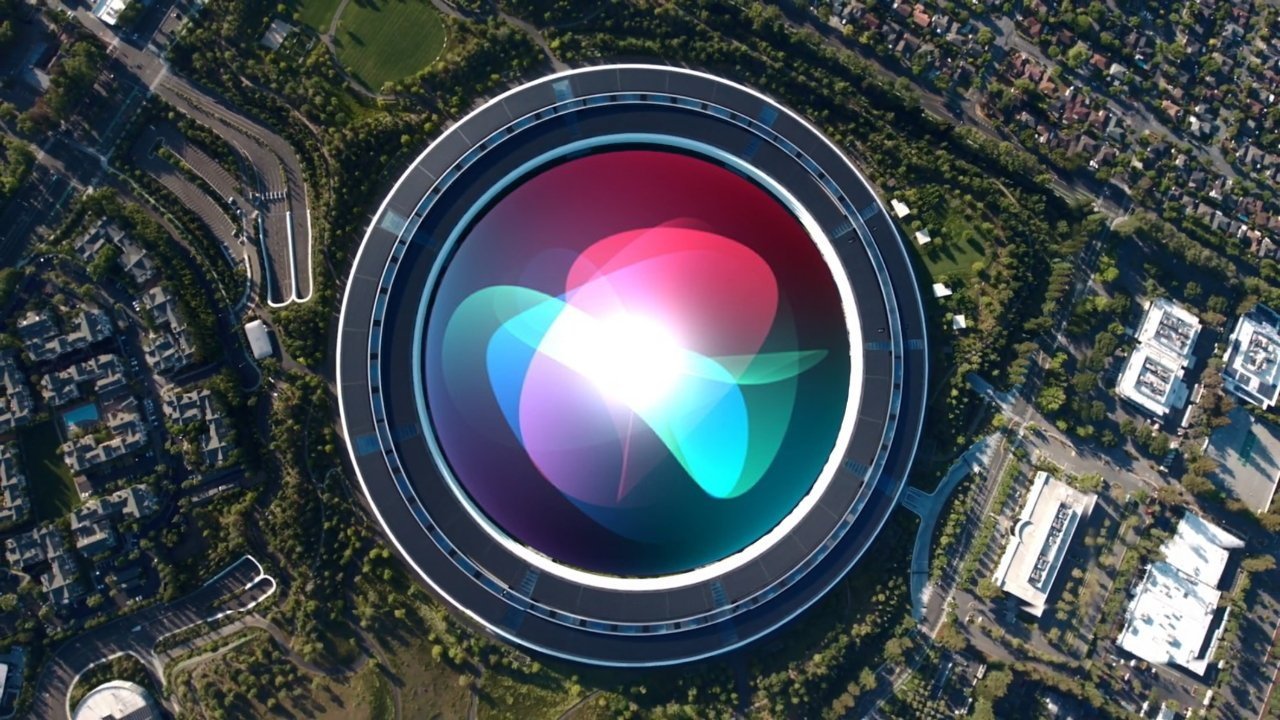 Apple Park s ikonou Siri umístěnou uprostřed