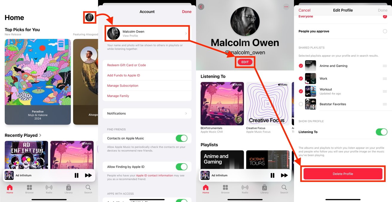 Smazání profilu Apple Music