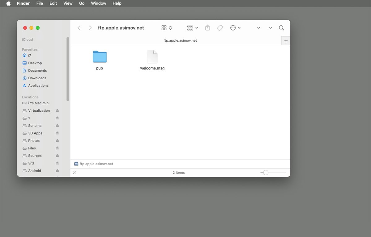 Nové okno Finderu v macOS pro FTP server.