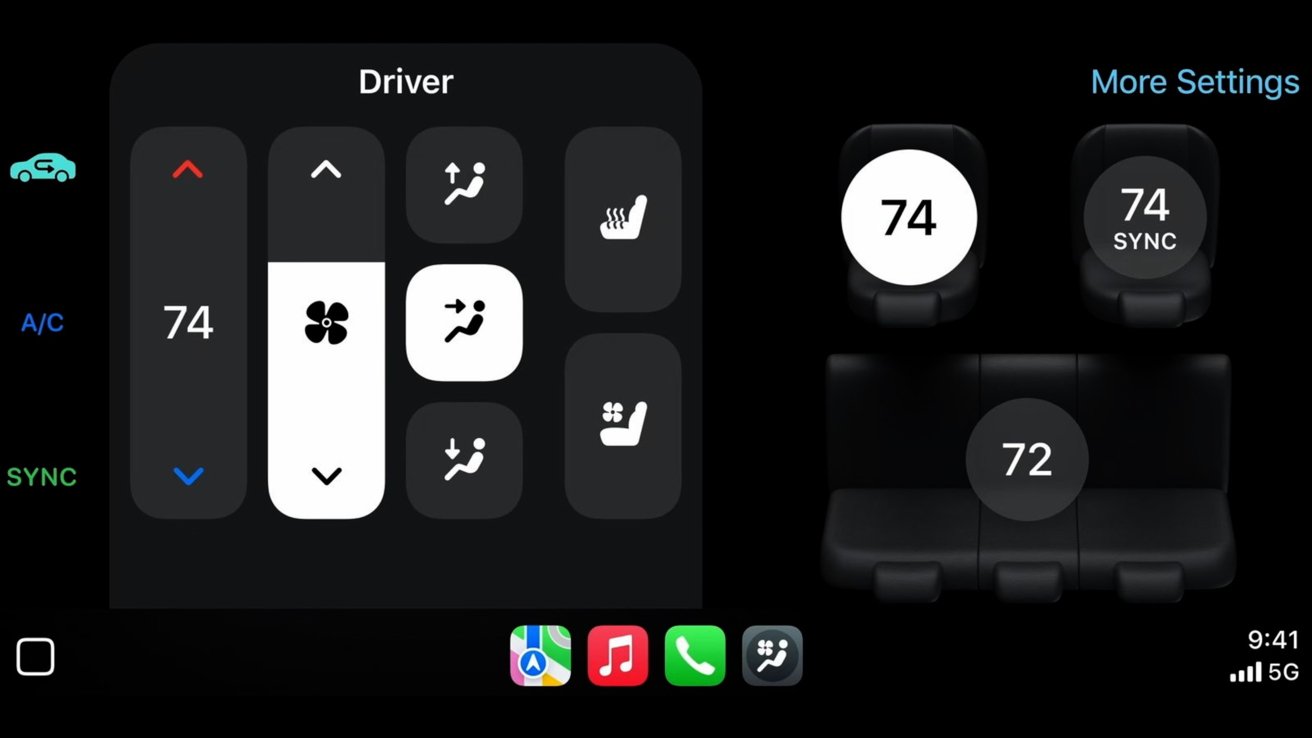 Nové rozhraní CarPlay, které zobrazuje aktuální nastavení teploty uvnitř vozidla